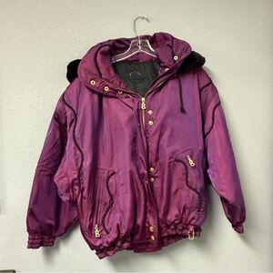 Bogner Vintage Iridescent Purple Zip Jacket Removable Faux Fur Lined Hood Rare